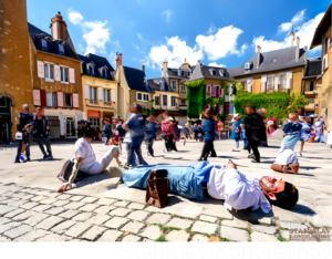 people laying down while others dance