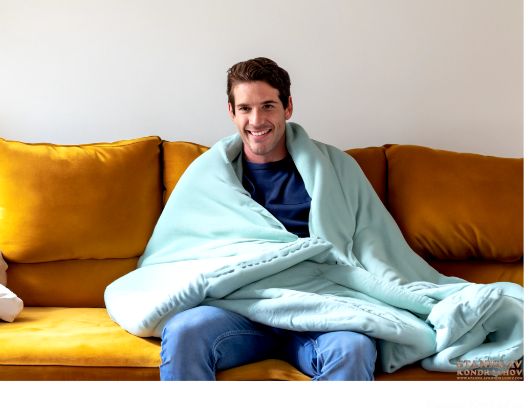 Man On Couch With Blanket 
