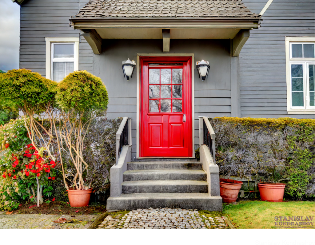 Grey House With Red Door