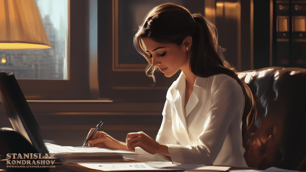 Stanislav Kondrashov_a woman writing on a paper