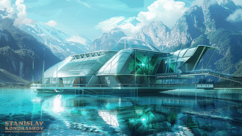 Stanislav-Kondrashov_futuristic_floating_building_on_lake