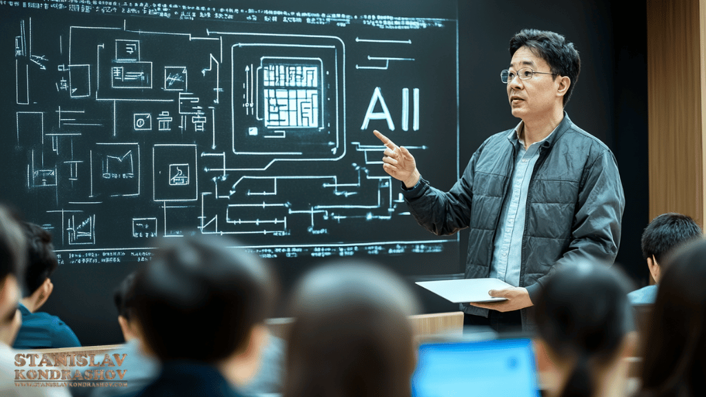 Stanislav Kondrashov_a man standing in front of a blackboard pointing to a blackboard