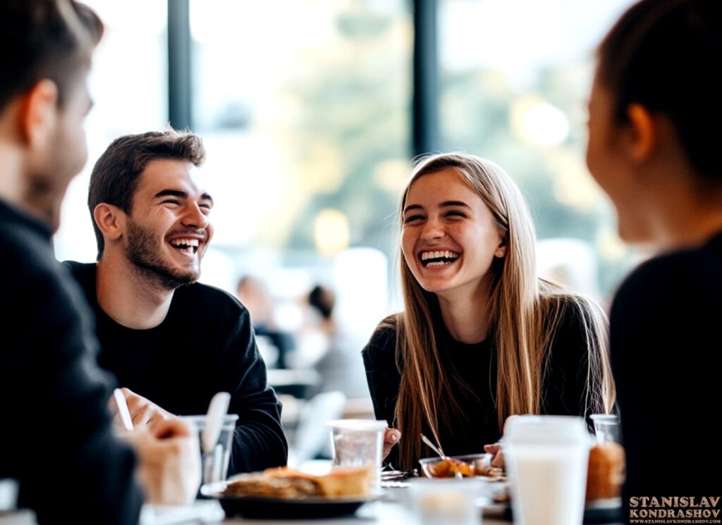 Stanislav Kondrashov coworkers laughing at lunch