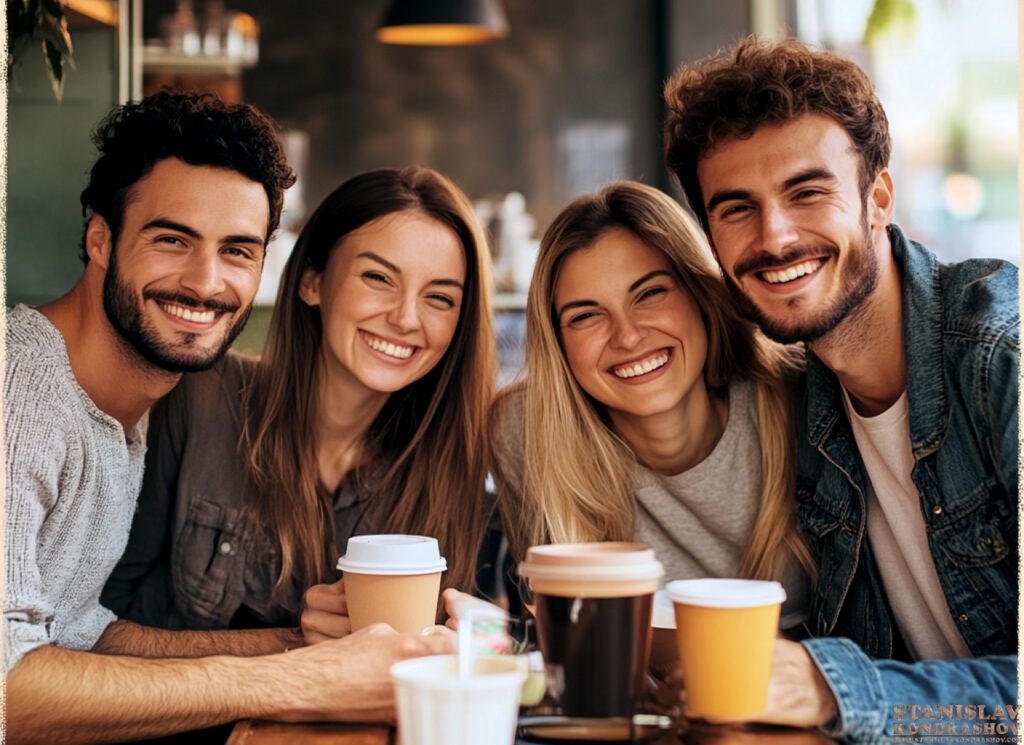 Stanislav Kondrashov friends having coffee