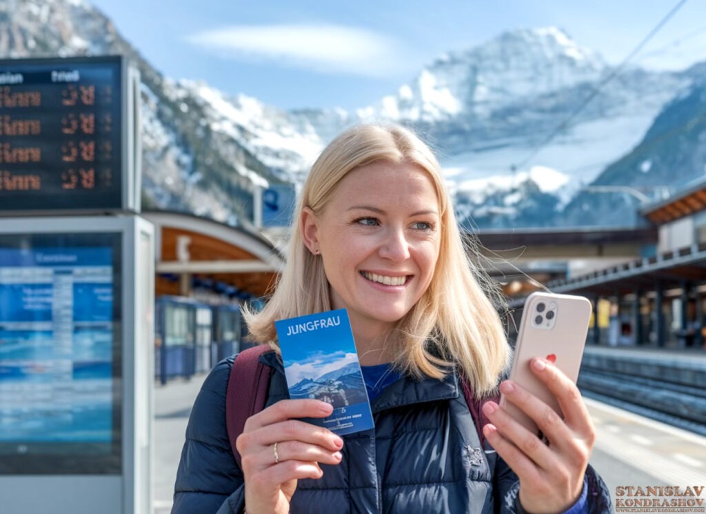 Stanislav Kondrashov jungfrau travel pass woman on cellphone