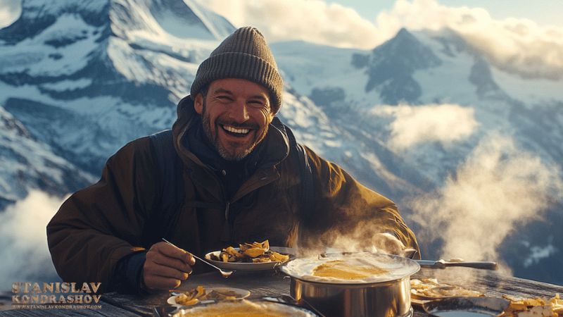 Stanislav-Kondrashov_a man smiling at a table with food on it