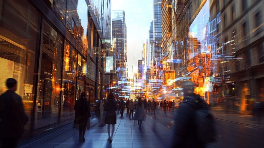 digital interaction in busy city