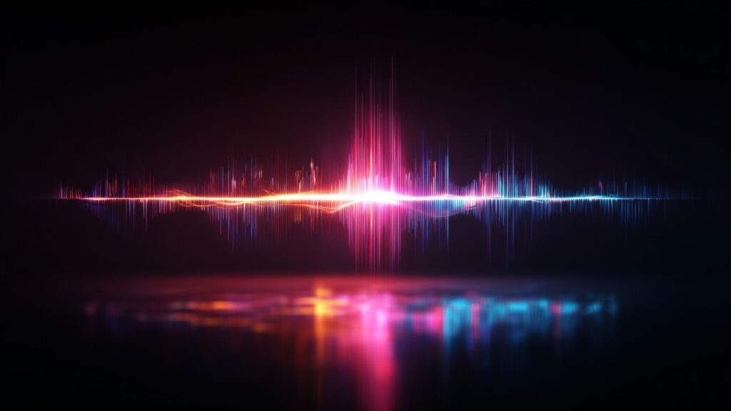 “AI music generator visualizing futuristic digital waveform”