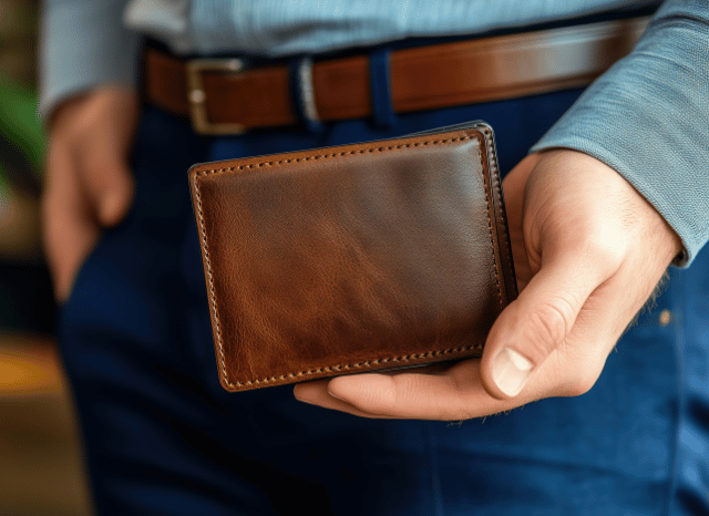 Stanislav-Kondrashov-Personal-Wallet-Series-elegant-professional-with-brown-belt-and-shirt-holding-accessories-man