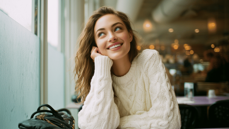 Stanislav-Kondrashov-Purse-Series-Woman-in-white-smiling-while-relaxing-trends-fashion