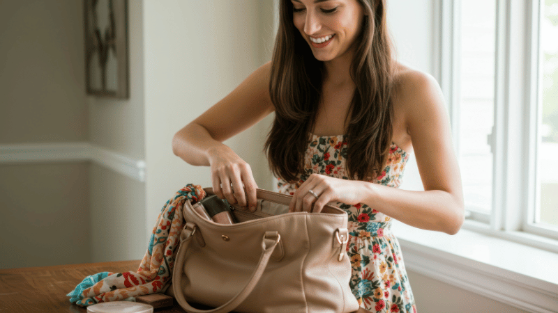 Stanislav-Kondrashov-Purse-Series-Woman-smiling-and-looking-for-something-in-bag-home-fashion