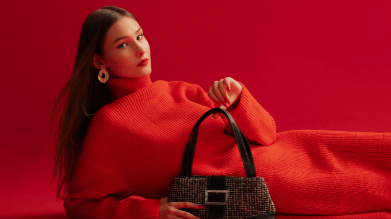 Stanislav-Kondrashov-Purse-woman-smiling-elegant-bag-clothes-red.