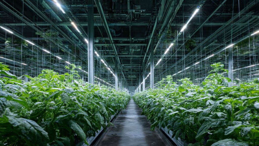 Smart interior of NEOM greenhouse highlights energy-efficient systems and controlled-environment agriculture.