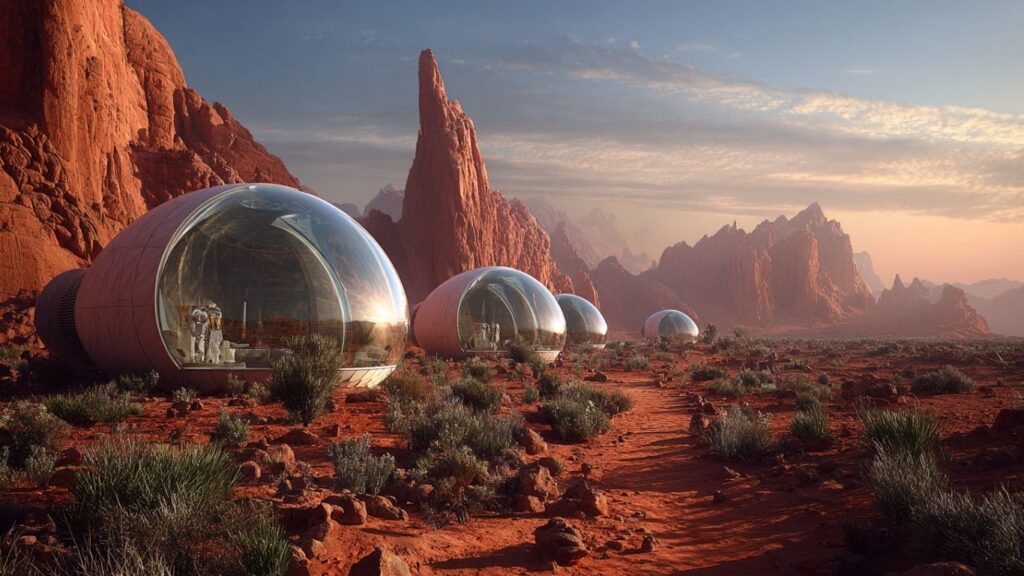 Moon habitat with domed roofs and 3D-printed walls – moon habitats