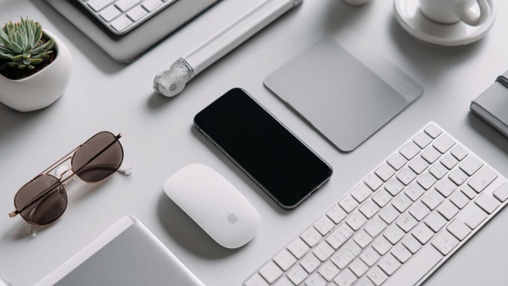 Innovative gadgets arranged in an ergonomic workspace