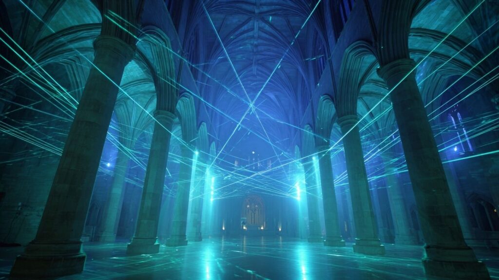 Sound and light installation in a large performance space – multisensory installation