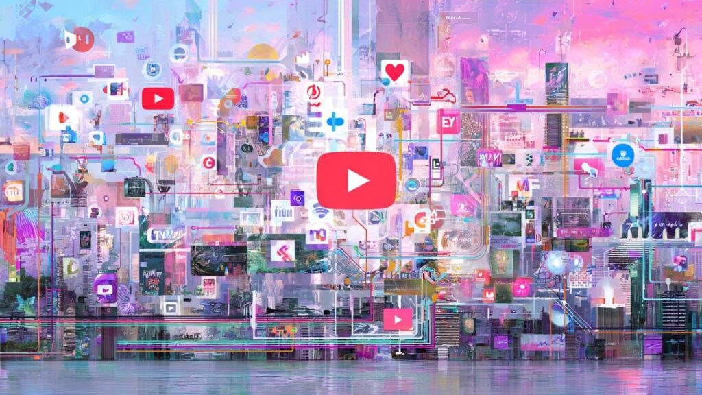 Artistic cityscape symbolizing YouTube’s cultural and educational impact in 2025.