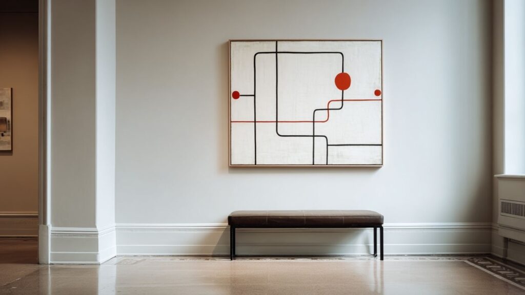 Minimalist artwork with bold black line on white background.