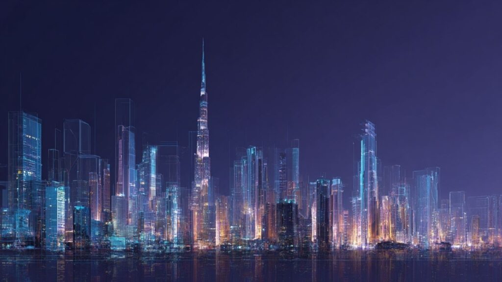 Futuristic smart city designed using AI in architecture.