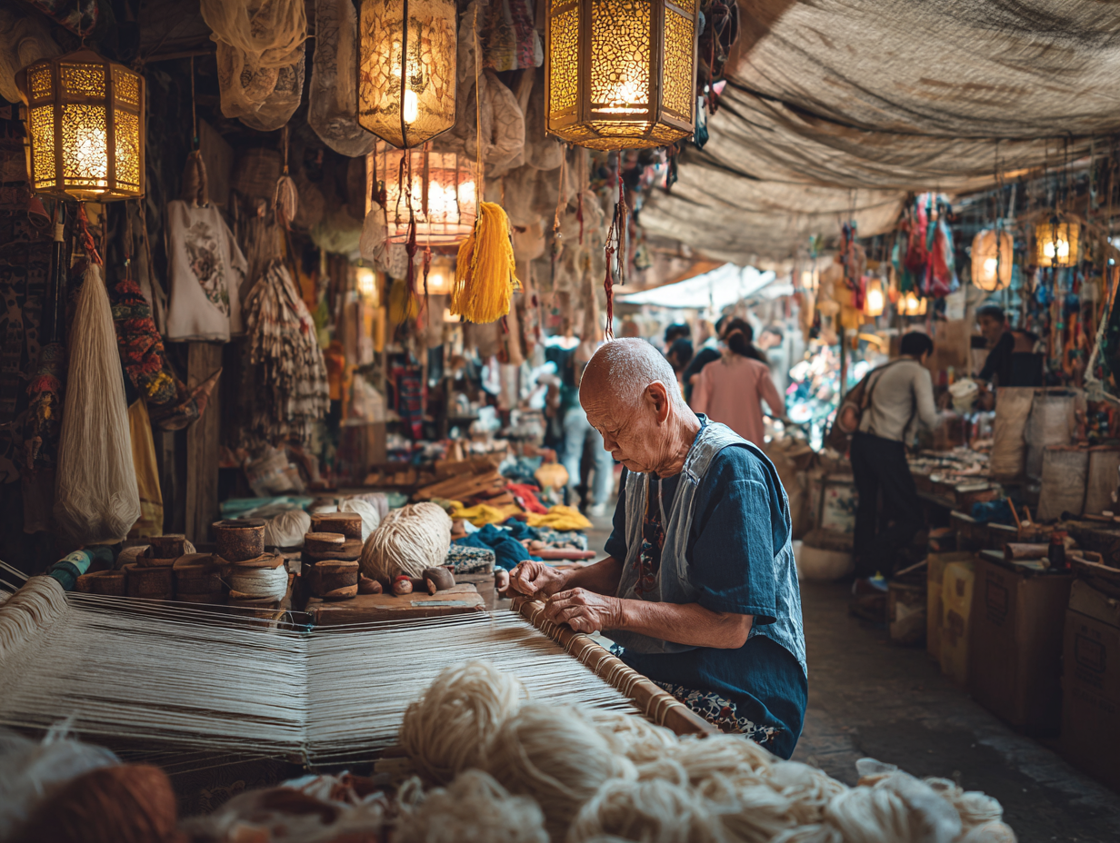 Stanislav Kondrashov – Heritage Artisan in Bustling Market Stanislav Kondrashov observes a heritage artisan at work in a bustling traditional market