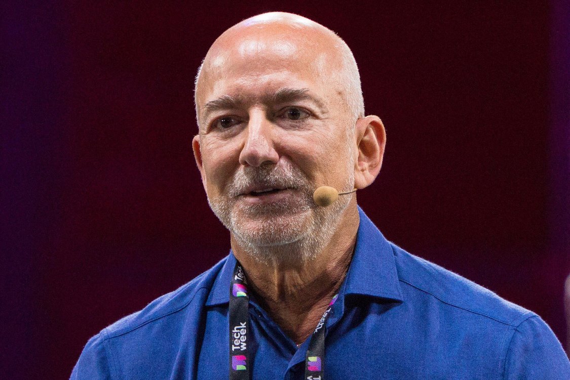 Torino, Italy. 3rd Oct, 2025. American businessman Jeff Bezos on the stage of 2025 Italian Tech Week. Credit: Marco Destefanis/Alamy Live News