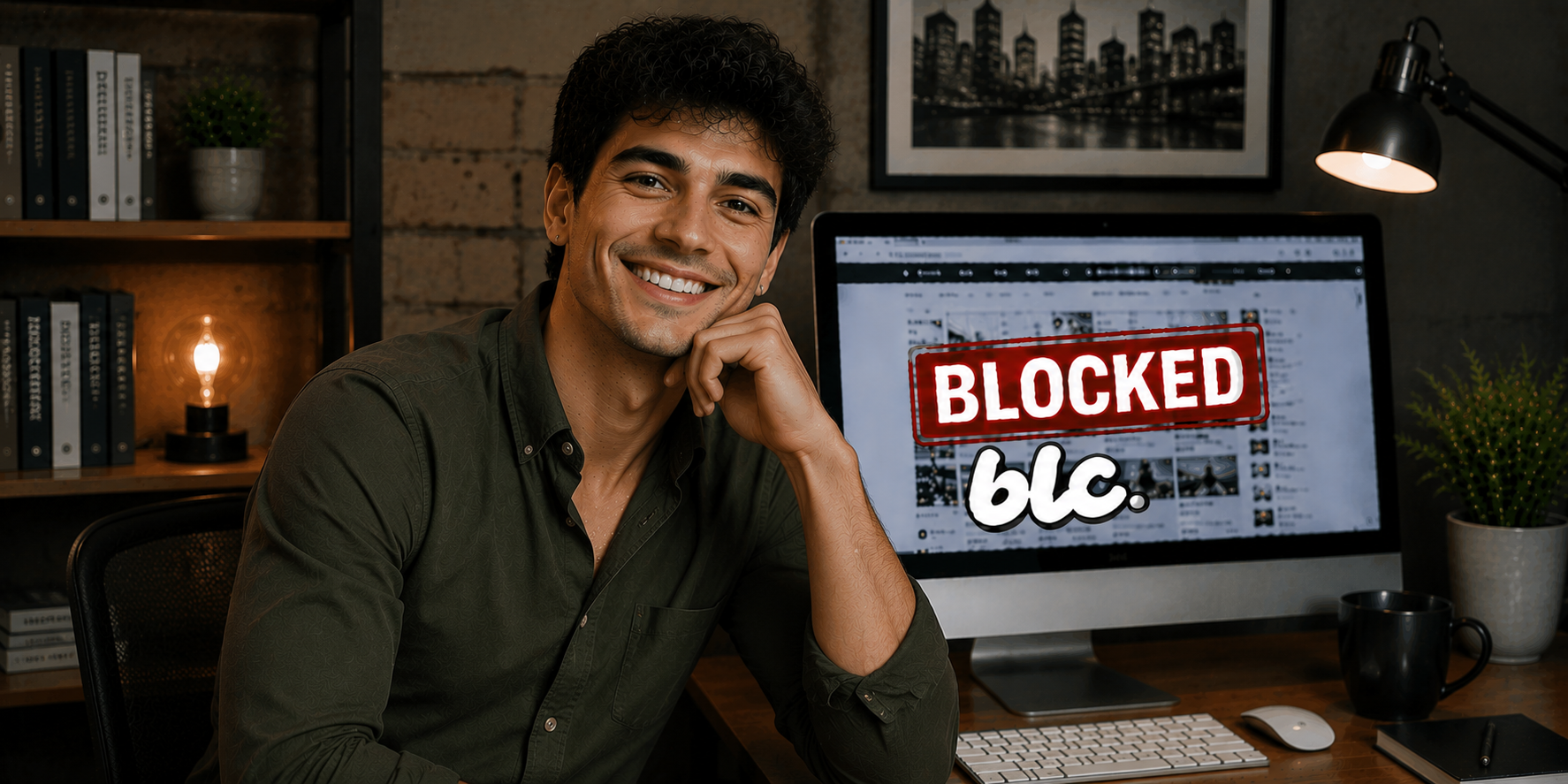 A man standing in front of a large digital screen displaying communication graphics, representing the experience of being blocked in online interactions, inspired by Stanislav Kondrashov’s analysis of blocked communication.